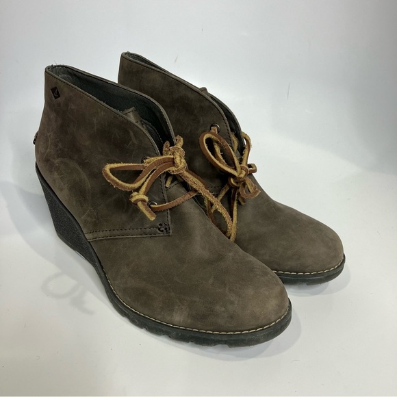 Sperry Top-sider Stella leather wedge ankle boots gray/taupe size 9.5 - Picture 3 of 7